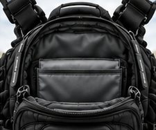 Main compartment opened wide through the U-shaped dual zip